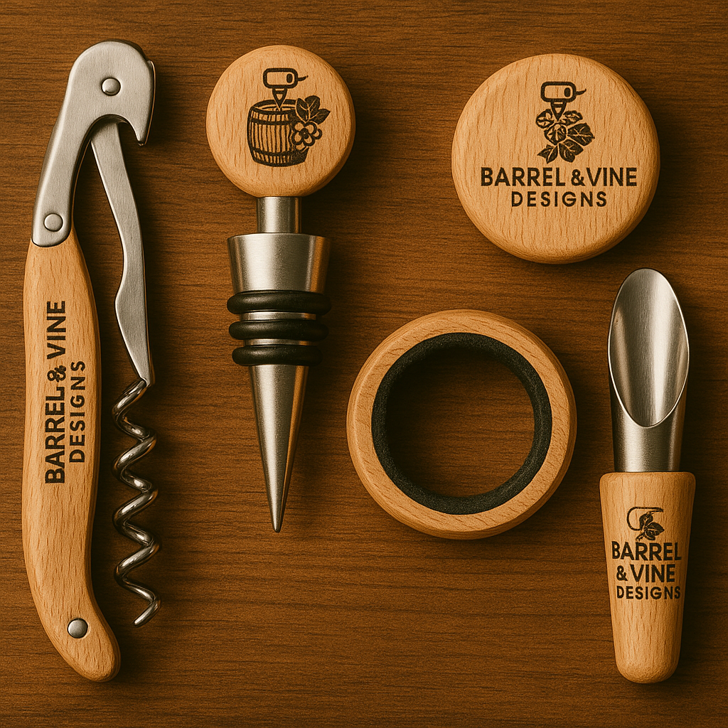 Custom Wine Accessories - Engraved bottle openers, stoppers, and serving tools